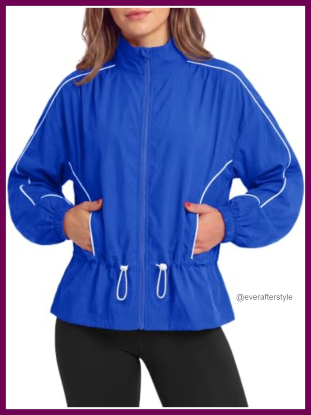 Womens Lightweight Windbreaker Jacket Zip Up Stand Collar Athletic Track